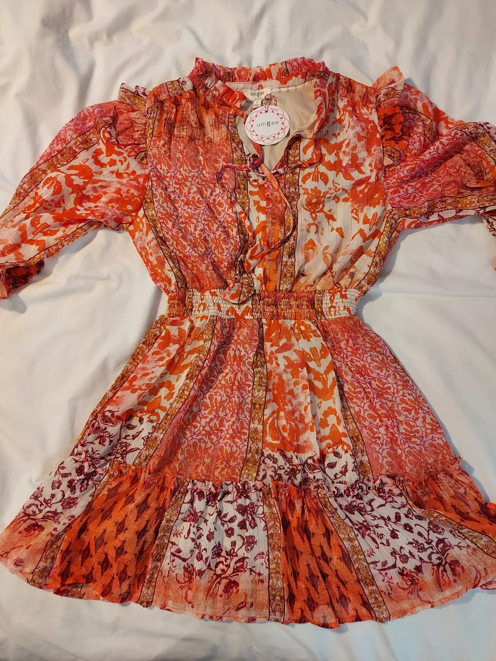 NWT Umgee Rust Multi Floral Ruffle Mini Dress - M